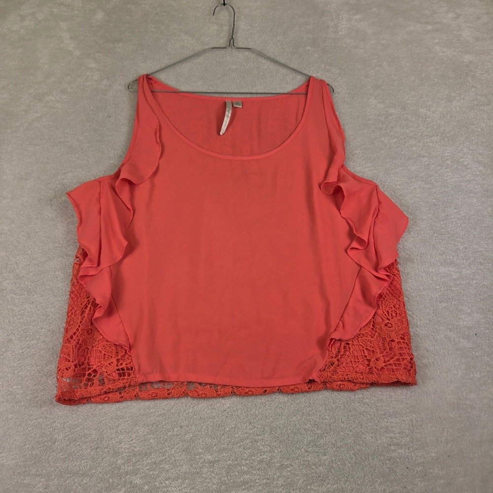 LC Lauren Conrad Coral Ruffle Sleeveless Top Floral Lace Back XL